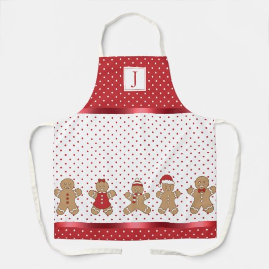 Monogram Rood & Wit Polka Dot Gingerbread Xmas Schort (Voorkant)