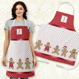 Monogram Rood & Wit Polka Dot Gingerbread Xmas Schort