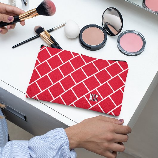 Monogram, Rood & Wit Stijlvol Trellis Patroon Etui