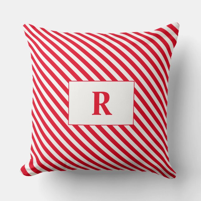 Monogram rood/wit strepen Sierkussen (Voorkant)