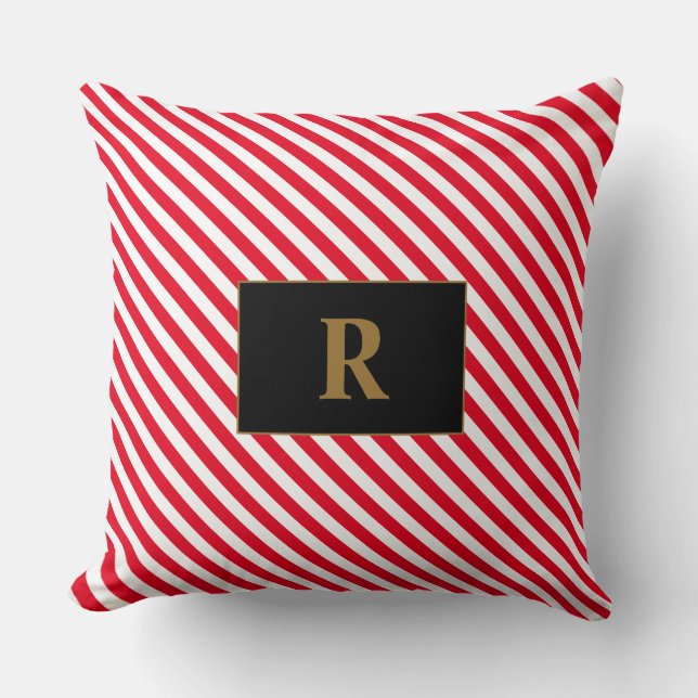 Monogram rood/wit strepen Sierkussen (Voorkant)