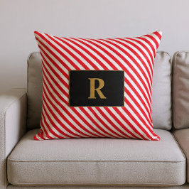 Monogram rood/wit strepen Sierkussen