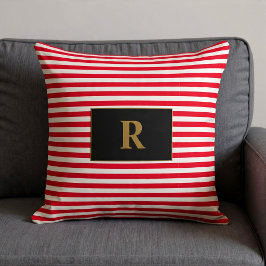 Monogram rood/wit strepen Sierkussen