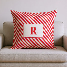 Monogram rood/wit strepen Sierkussen