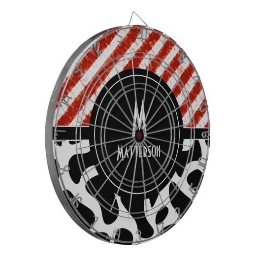 Monogram rood wit Stripe zwart Dartbord (Voorkant Links)