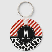 Monogram rood wit Stripe zwart Sleutelhanger (Voorkant)