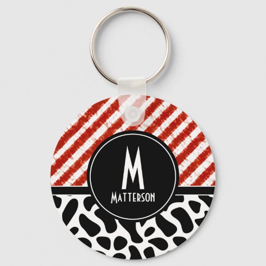 Monogram rood wit Stripe zwart Sleutelhanger (Voorkant)