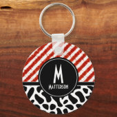 Monogram rood wit Stripe zwart Sleutelhanger (Voorkant)