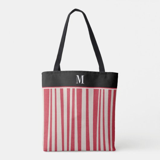 Monogram rood wit strippatroon tote bag (Achterkant)