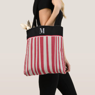 Monogram rood wit strippatroon tote bag