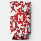 Monogram rood wit volleyballen patroon seltzer blikjeskoeler (Achterkant)