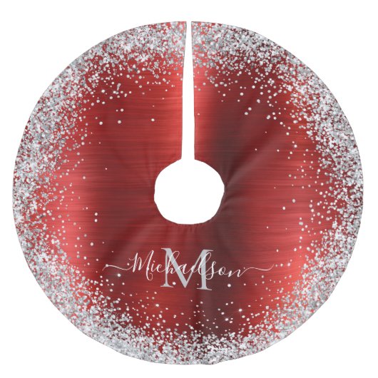 Monogram Rood Zilver Glitter Girly Glam Kerstboom Rok (Voorkant)