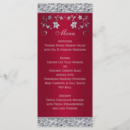 Monogram Rood, Zilveren Folie-LOOK Floral Menu Kaa (Achterkant)