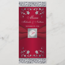 Monogram Rood, Zilveren Folie-LOOK Floral Menu Kaa