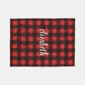 Monogram Rood Zwart Buffalo Plaid Aangepaste Naam Fleece Deken (Voorkant (Horizontaal))