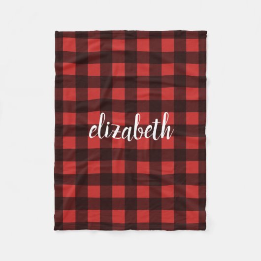 Monogram Rood Zwart Buffalo Plaid Aangepaste Naam Fleece Deken (Voorkant)