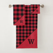 Monogram rood zwart buffel geruite patroon bad handdoek (Insitu)