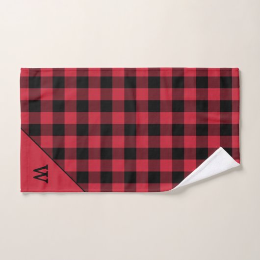 Monogram rood zwart buffel geruite patroon bad handdoek (Handdoek)