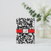 Monogram Rood Zwart Damask Wedding Receptie Kaarte Informatiekaartje (Staand voorkant)