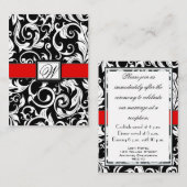 Monogram Rood Zwart Damask Wedding Receptie Kaarte Informatiekaartje (Voorkant / Achterkant)