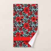 Monogram Rood, Zwart en Blauw Oerwoud Bloemenvleer Bad Handdoek (Handdoek)