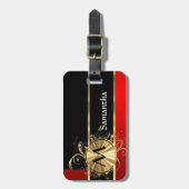 Monogram rood zwart en goud bagagelabel (Voorkant verticaal)