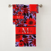 Monogram Rood, Zwart en Paarse Oerwoud Bloemen Bad Handdoek (Insitu)