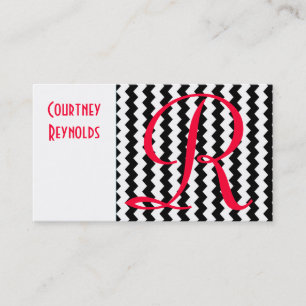 Monogram Rood Zwart en Wit Chevron Patroon Visitekaartje