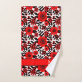 Monogram Rood, Zwart en Wit Oerwoud Bloemen Bad Handdoek (Handdoek)