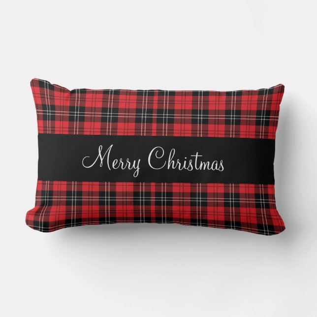 Monogram Rood Zwart Wit Tartan Buffalo Kussen (Voorkant)