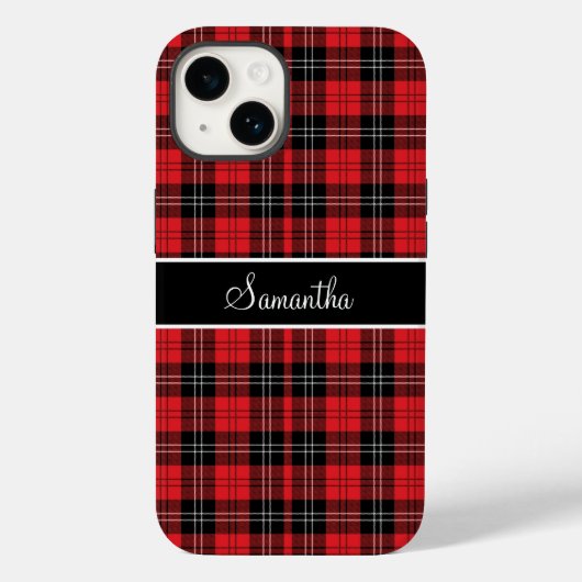 Monogram rood zwart wit tartan Buffalo Plaid  Case-Mate iPhone Case (Achterkant)