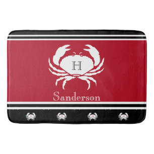 Monogram Rood Zwart Witte Krab Nautical Kitchen Ru Badmat