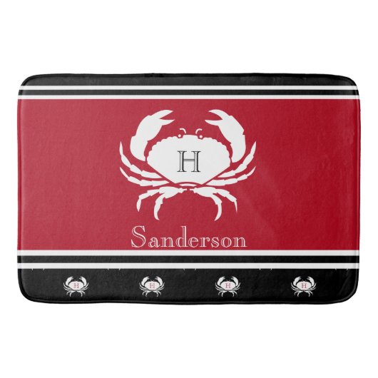 Monogram Rood Zwart Witte Krab Nautical Kitchen Ru Badmat (Voorkant)