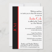 Monogram Rood Zwarte Bar Mitzvah op Wit Kaart (Voorkant)