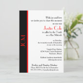 Monogram Rood Zwarte Bar Mitzvah op Wit Kaart (Staand voorkant)