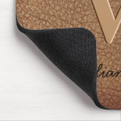 Monogram roodbruin leer gouden script naam muismat (Hoek)