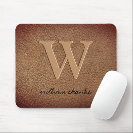 Monogram roodbruin leer gouden script naam muismat