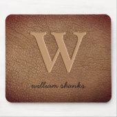 Monogram roodbruin leer gouden script naam muismat (Voorkant)