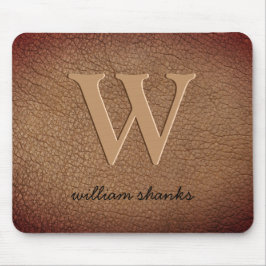 Monogram roodbruin leer gouden script naam muismat