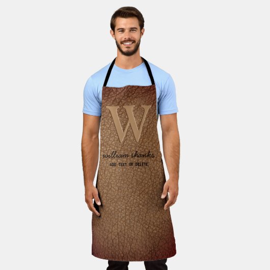 Monogram roodbruin leer zwart goud schrift  schort (Gedragen)