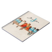  monogram roofkleurig mosterdblauw vogel notitieboek (Linkerzijde)