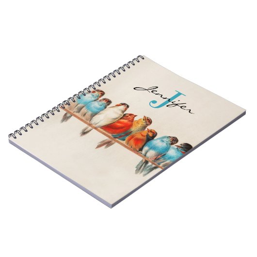  monogram roofkleurig mosterdblauw vogel notitieboek (Linkerzijde)