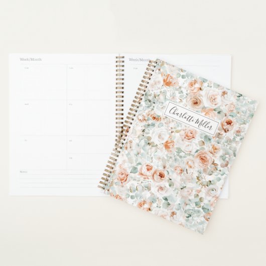 Monogram Roos Bloemen Eucalyptus Bladeren Bloemen Planner (Display)