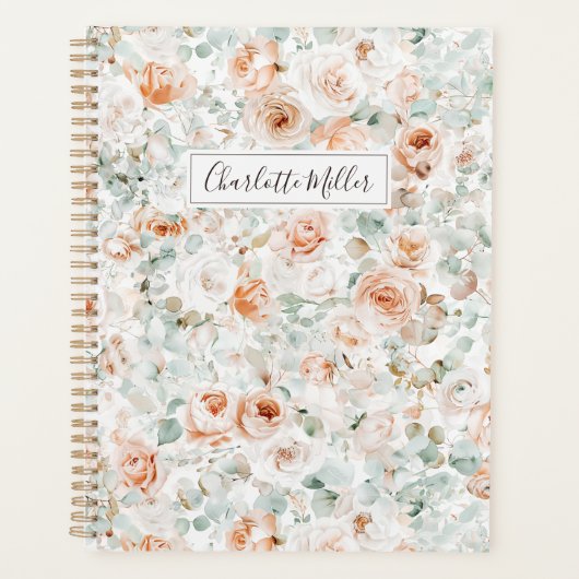 Monogram Roos Bloemen Eucalyptus Bladeren Bloemen Planner (Voorkant)