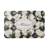 Monogram  Roos Bloemen Zwart Wit Diamant Badmat (Voorkant)