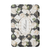 Monogram  Roos Bloemen Zwart Wit Diamant Badmat (Voorkant Verticaal)