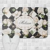 Monogram  Roos Bloemen Zwart Wit Diamant Badmat
