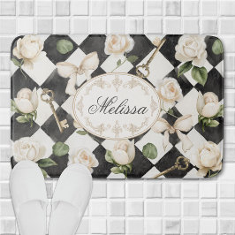 Monogram Roos Bloemen Zwart Wit Diamant Badmat