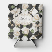 Monogram  Roos Bloemen Zwart Wit Diamant Blikjeskoeler (Voorkant)