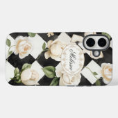 Monogram  Roos Bloemen Zwart Wit Diamant Case-Mate iPhone Case (Achterkant (horizontaal))